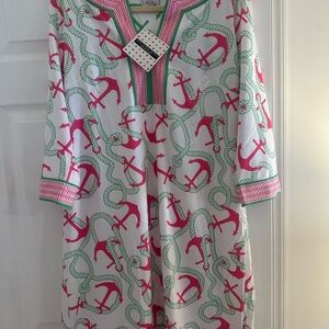 Gretchen Scott anchors away dress NWT women’s XXL Goddess pink and green preppy